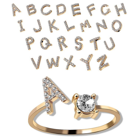 Adjustable 26-Letter Initial Ring – Elegant Fashion Jewelry for Women