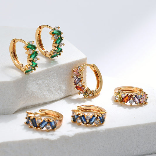 Leaf-Inlaid Zircon Emerald Ear Clip – Elegant Temperament with Unique Design